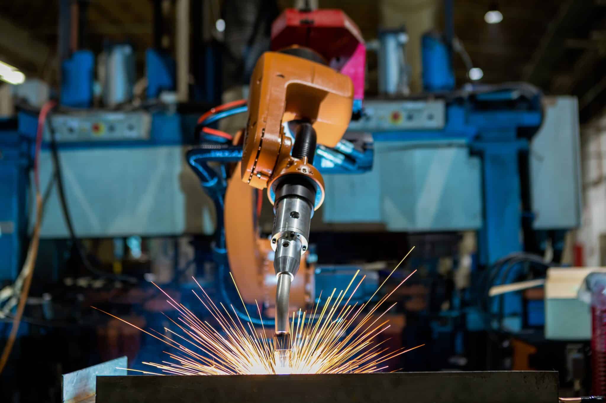 robotic welding arm with spark